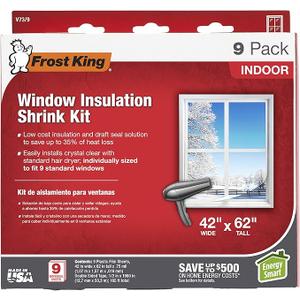 Frost King V73/9H Indoor Shrink Window Kit 42 62Inch, Clear, 9Pack