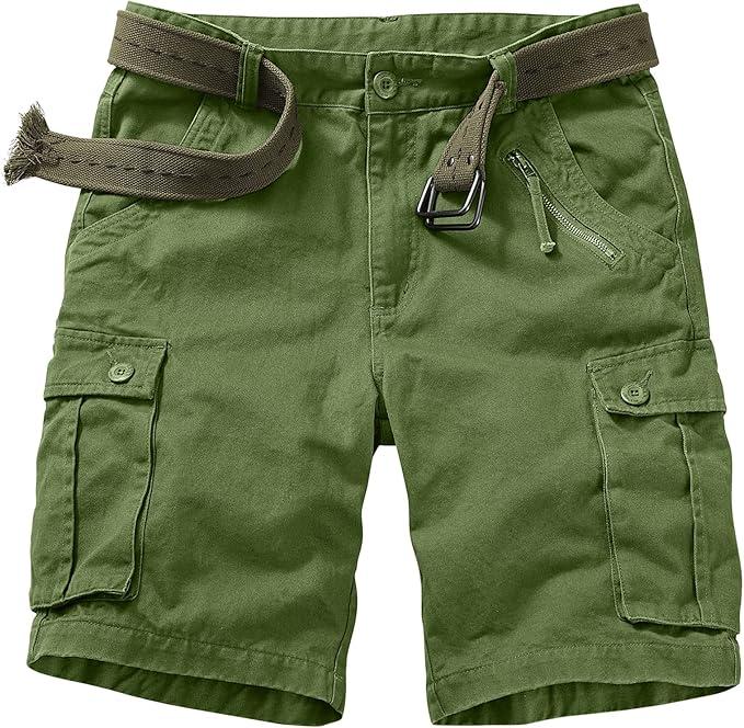 Raroauf Green Cargo Shorts for Women's Cotton Fitted Casual Summer Shorts Multi Pockets 29W(US 8)