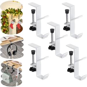 ST SoleMe.Tc Fireplace Garland and Stocking Holder, 2 in 1 Mantel Hangers, Essential Christmas & Xmas Decoration (White, 5pcs)