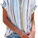 SySea Womens Short Sleeve Striped Shirts Casual Button Down V Neck Work Blouses Tops (Medium, Pink&blue)
