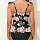 Aleumdr Two Piece Tankini Swimsuits for Women Cutout Tummy Control Bathing Suit Ruffled V Neck Tank Tops with Bottom (Black, XL)