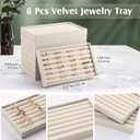 Highergo 8 Pcs Velvet Jewelry Trays Stackable Drawers Organizer Ring Earring Bracelet Necklace Storage Trays, 8.3x4.7x1''(7 Long Slots)