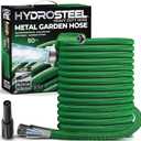 HYDROSTEEL Metal Garden Hose 50 Ft with Nozzle, 3x Layer Stainless Steel Metal Water Hose 50 Ft, Heavy Duty, Flexible, Lightweight, 50 Ft Garden Hose with 500 PSI AS SEEN ON TV