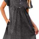 luvamia Denim Dress for Women Summer Short Sleeve Button Down Collared Pleated Western Jean Dresses with Pockets Relaxed XL 
