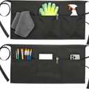 2-Pack Black Server Aprons with 3 Pockets, Adjustable Water-Resistant Waist Half Apron for Waitress & Bartender