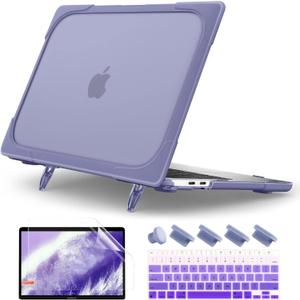 Batianda Heavy Duty Case for MacBook Air 13 inch 2020 A2179 A1932 A2337 M1 Chip with Touch ID, Ergonomic Foldable Kickstand (Holds 22lbs) Matte Translucent Protective Cover Keyboard skin,Lavender Gray
