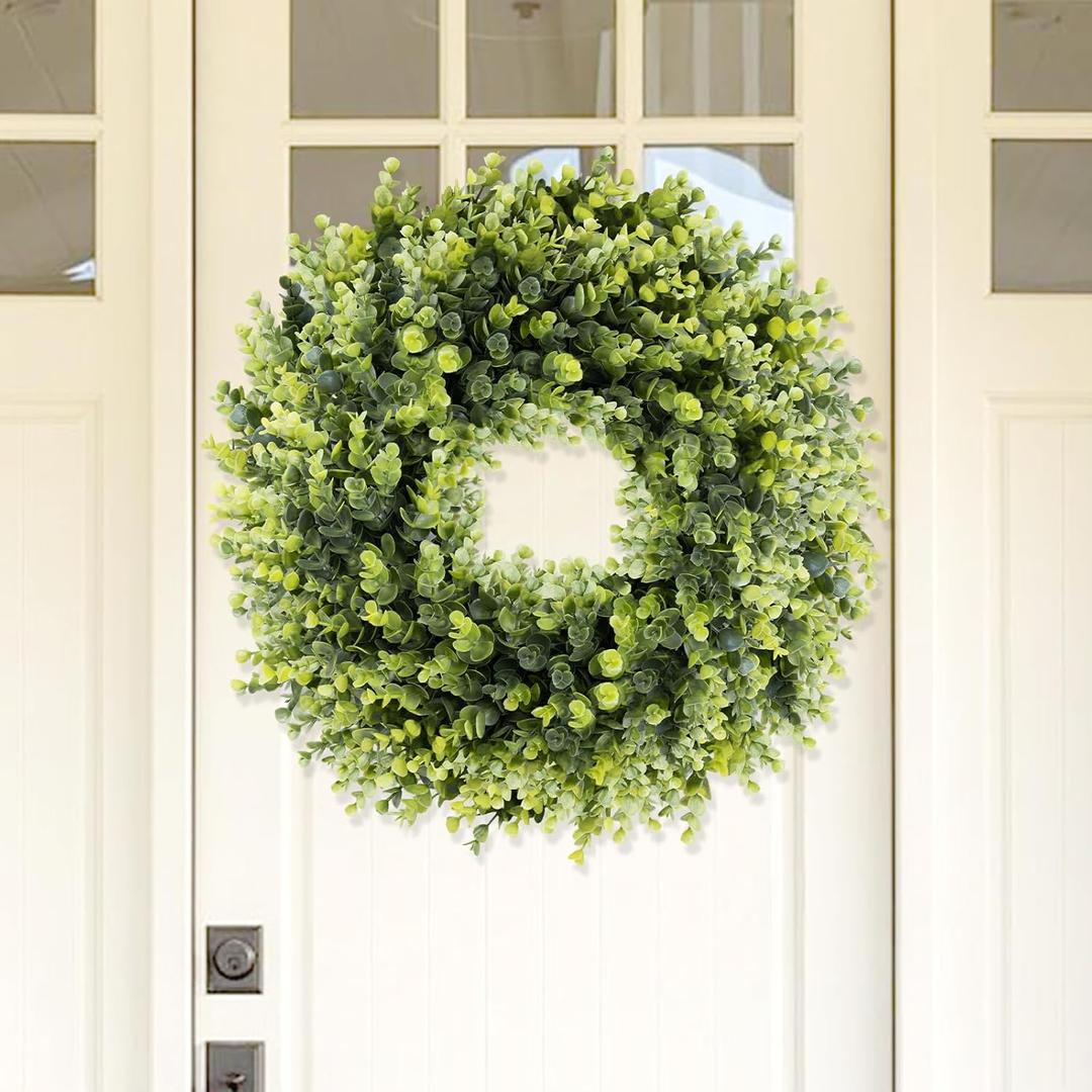 Spring Summer Boxwoods Green Wreath for Front Door Decor, 18-20Inch Greenery Artificial All Seasons Wreaths for Wall Window Porch Home Farmhouse Outdoor Outside Indoor Hanging Decorations