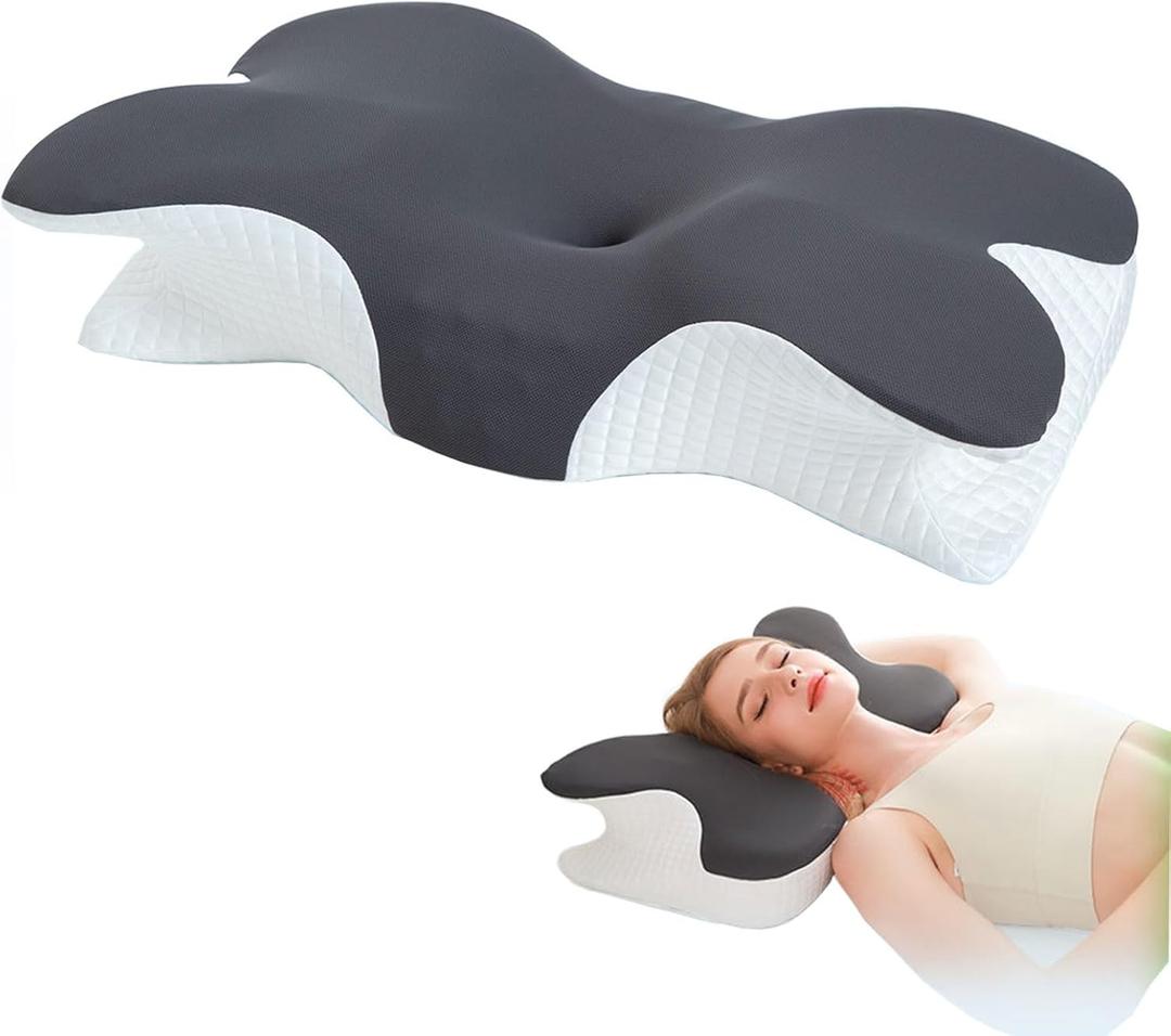 Pillow for Neck Pain Relief, Ergonomic Cervical Neck Pillow for Side Sleepers, Memory Foam Neck Pillow for Adults, Hollow Design Odorless Memory Foam Pillows (Gray)