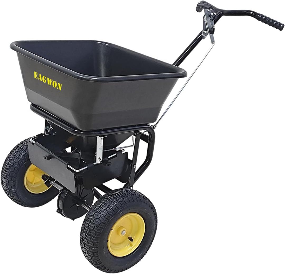 Salt Spreader, Walk-Behind Push Broadcast Spreader - Commercial All Season, 100 Lb Capacity, 13 In All-Terrain Pneumatic Tires, Grate/Cover/Enclosed Gearbox, for Seed/Fertilizer/Salt/Snow Melt