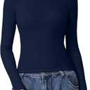 QINSEN Cotton Long Sleeve Shirts for Women Crewneck Rib Knit Slim Fit Going Out Tops Casual Basic Tee
Navy Blue, L