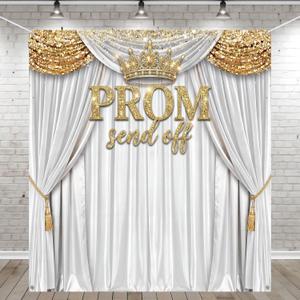 Tingjoo Prom Send Off 2026 Backdrop White and Gold Graduation Decorations 71 x 78.7 Inch Gold Crown Class of 2026 Congrats Grad Photo Background Banner for Graduations Party Favors