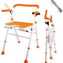 Foldable Shower Chair, Folding Bath Shower Seat for Inside Shower, Minimalist Shower Chair with Arms and Back Height Adjustable, Portable Safety Bath Chairs for Elderly, Seniors, Disabled