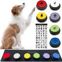 RIBOSY Set of 6 Recordable Buttons with Rubber Mat and 50 Training Stickers, Dog Buttons for Communication - Record& Playback Your Own Voice to Train Your Pet Voice What They WantBattery Included