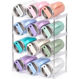 Stackable Water Bottle Organizer for Stanley 40 oz Tumbler, Large Compartment Water Bottle Holder for Cabinet, Clear Tumbler Organizer for Kitchen Countertop Pantry, 4 Pack