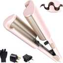 Curling Iron Hair Crimper Waver, Beach Waves Curling Wand, Waver Hair Tool, Double Voltage, Easy to Use, Pink, 1.25 Inch