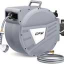 GOFORWILD Retractable Garden Hose Reel, 1/2 Inch x 90 ft Wall Mounted Water Hose Reel with L-shaped and Straight Hose Nozzles, 180Swivel Bracket, Slow Rewind System, Any Length Lock (Grey)