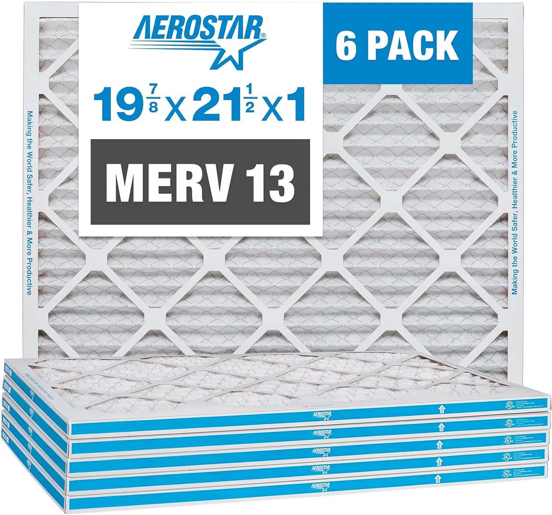 Aerostar 19.875x21.5x1 MERV 13 - 6 Count - Pleated HVAC, Furnace & Air Conditioner Filters - For Bacteria, Dust, Cold & Flu Germs, Lint, Mold, Pet Dander, Allergy-Causing Pollen, Smog, Smoke & Viruses