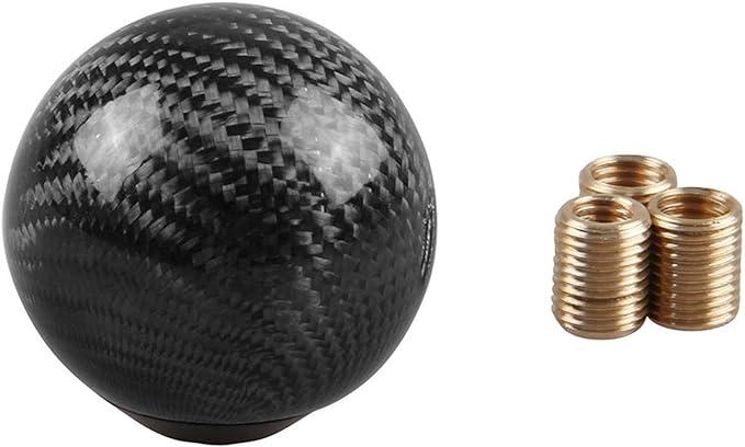 RYANSTAR Carbon Fiber Shift Knob Gear Shifter Knobs with 3 Adapters Round Ball Stick Shifter Level Black