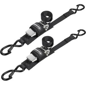 EXVITAL Boat tie Down Straps to Trailer 1"4' transom Straps with Stainless Steel Ratchet Heavy Duty Adjustable Ratchet Straps for Boat Trailer 2400lbs Break Strength,Black 2 Pack