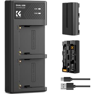 K&F Concept NP-F550 Battery 2-Pack and Dual LCD Battery Charger Compatible with Sony NP-F570, F550, F750, F770, F930, F950, F960, F970 Batteries, LED Lights, Monitors, and Camera Sliders
