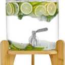 Beverage Dispenser 1.5 Gallon with Spigot Glass Water Dispenser for Parties, Bars, Restaurants (5Lwith Wood Stand Drink Dispensers