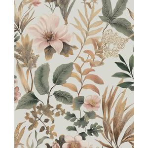 Vintage Floral Peel and Stick Wallpaper Pink Green Gold Botanical Contact Paper Vinyl Self Adhesive Removable Retro Leaf Wall Mural for Living Room Walls Cabinet Dresser Table Decor 17.5" x 118"