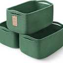 Maxuni 3-Pack Shelf Baskets for Organizing, Closet Organizer Bins, Small Woven Baskets, Rope Toy Basket, Storage Basket for Shelves, Cube Decorative Box, 11.8×7.8×5.1”, Green