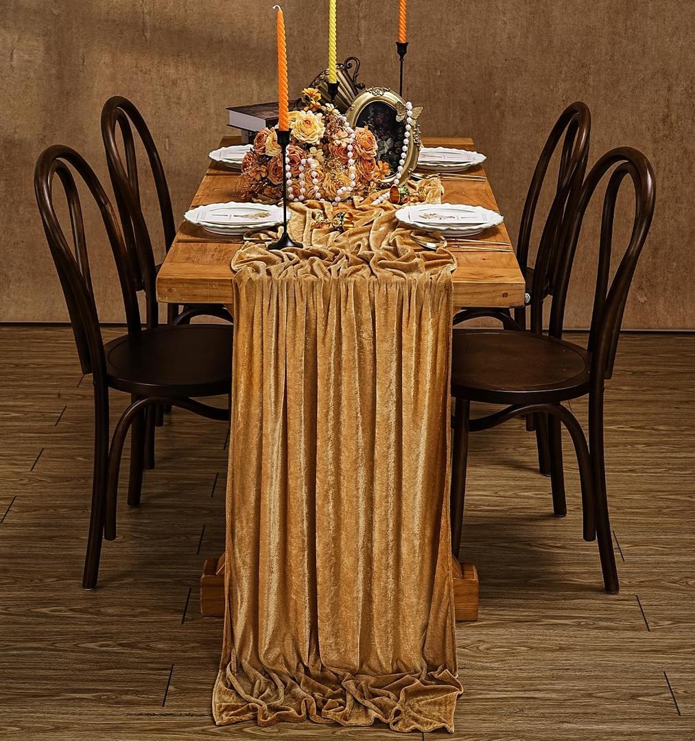 Velvet Table Runner for Wedding: 20x120 Inch Gold Table Runners Luxurious Velvet Fabric - Wedding Reception Table Decorations