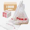 TashiBox 1000 Ct plastic bags/Shopping Bags/Thank You Bags/Reusable and Disposable Grocery Bags - Measures 11.5" X 6.25" X 21", 15mic, 0.6 Mil