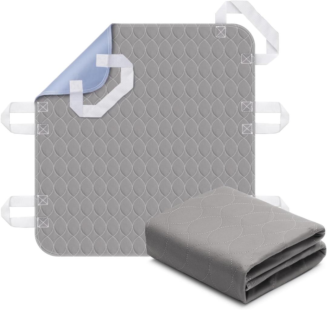Positioning Bed Pad with Handles, 6 Sturdy Handle Washable Bed Pads for Incontinence, Waterproof, Reusable Underpads for Elderly Hospital Home Care, Grey, 3436 (34x36 | 1 Pack, Gray)