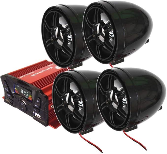 4 Channels UTV ATV Anti-Theft Bluetooth Amplifier Sound System Hand-Free Speakers FM USB Audio System Stereo Remote Control Anti-Theft Police Guard-Alarm 4X 3 Inch Speakers