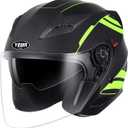 YEMA Open Face Motorcycle Helmet, DOT Approved 3/4 Moped Helmets with Dual Visor Quick Release Buckle for Adults - Scooter/Street Bike (TK-Yellow, Medium)