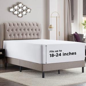 Empyrean White Extra Deep Pocket King Fitted Sheet Only, Hotel Luxury King Size Fitted Sheets Easily Fits 18 to 24 Inch Mattress, Super Soft, Wrinkle-Free Bottom Sheets with Corner Straps