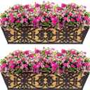 2 Pack 24 Inch Window Boxes Planters Railing Planter Box with Adjustable Brackets & Coco Liners Fabric Plant Grow Bags Deck Railing Planter Boxes Balcony Hanging Flower Box for Outdoor Plants
