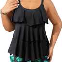 Yonique Women's Plus Size Tankini Swimsuits with Shorts Two Piece Bathing Suits Ruffle Swimsuits Tummy Control Swimwear (Black, L)