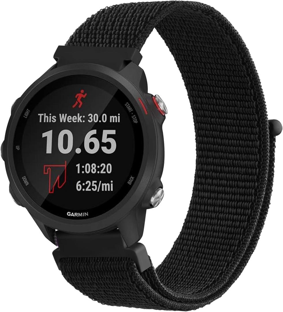 Meliya for Garmin Forerunner 165/245/55 Band, 20mm Nylon Replacement Band for Forerunner 55/158/165/245/645/Galaxy Watch 6/5/4/Vivoactive 3/5/Venu Sq Music (Black)