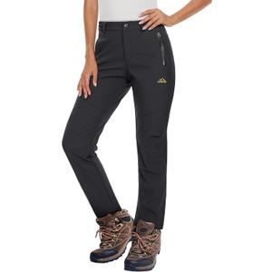MAGCOMSEN Women's Fleece Lined Waterproof Insulated Snow Ski Pants Winter Warm Hiking Pants Outdoor Softshell (Black, XS)