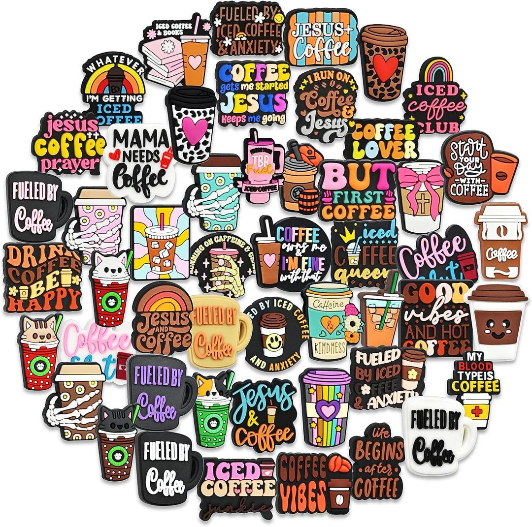 Silicone Coffee Focal Beads Bulk 50PCS Different Coffee Focal Beads for Pens/Necklace/Keychains/Bracelets Women Teens Gifts