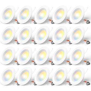 Amico 5/6 inch 5CCT LED Recessed Lighting 20 Pack, Dimmable, IC Rated, 12.5W=100W, 950LM Can Lights with Baffle Trim, 2700K/3000K/4000K/5000K/6000K Selectable, Retrofit Installation - ETL & FCC