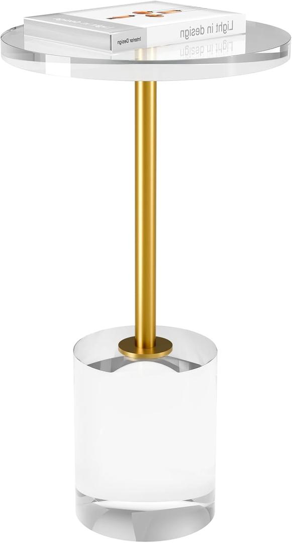 Acrylic End Table, Modern Minimalist Acrylic Side Tables, Clear Side Table for Living Room, Bedroom, Office, Drink Table (12" D x 12" W x 21" H, Gold)