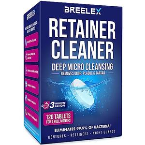 Breelex Denture Cleaning Tablets - 120 Count, Pack of 1-4-Month Supply & Denture Care - All-Purpose Retainer Cleaner Tablets - Gentle Formula for Mouth Guard Cleaner