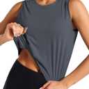 Dragon Fit Womens Sleeveless Workout Tank Tops Cropped Running Yoga Shirts | Ice Silk, Relaxed Fit, Quick-Dry, Mid-Length, UPF 50+, Lightweight, High Elasticity, Subtle Reflective Logo, Daily Workout , Charcoal Gray Small