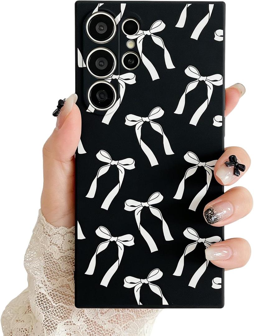 for Samsung Galaxy S26 Ultra Case Black Cute Bow Floral Print | Shockproof Silicone TPU PC Protective Cover for Girls Women, Fashion Design with Camera Protection, Wireless Charging