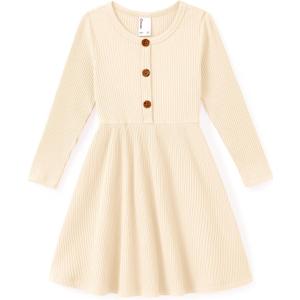 PATPAT Baby & Toddler Girl Ribbed Knit Cotton Dress Versatile Sleeveless Summer Tank & Long Sleeve Fall Dress, Sizes 3M6Y