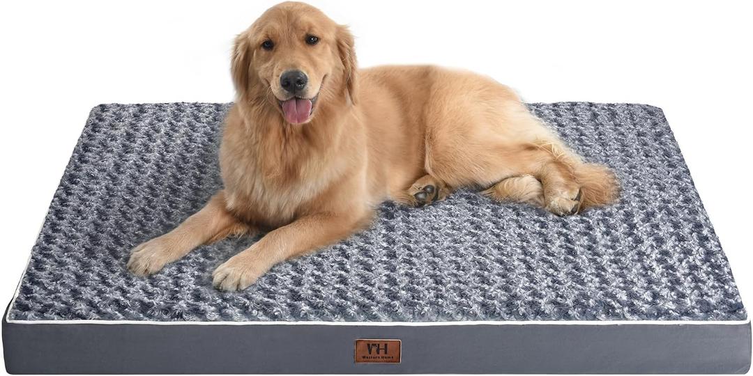 WESTERN HOME WH Orthopedic Dog Bed for Jumbo Dog Washable Pet Bed, 54in | Waterproof Liner,Removable Cover,Thick Egg Crate Foam for Joint Support,Nonskid Bottom,OEKO-TEX Certified,Grey,Up to 120 Lbs