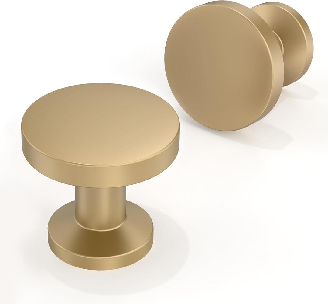 10 Pack Champagne Bronze Cabinet Knobs 1-1/5 Inch(30mm) Single Hole Cabinet Pulls Round Kitchen Cabinet Knobs Drawer Knobs