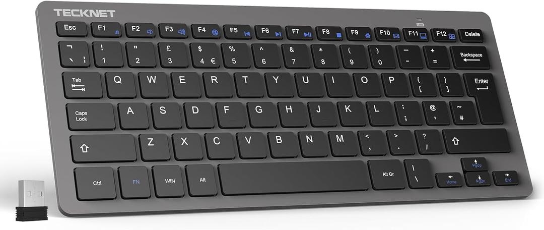 TECKNET 2.4G Wireless Keyboard, Small Wireless Keyboard with Media Hotkeys, Mini Keyboard Compact Wireless Keyboard, 12-Month Battery Life, Compatible with PC, Desktop, Laptop, Smart TV - Grey