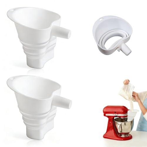 2PCS Flour Funnel Universal Stand Mixer Attachment Anti-Splash & Mess-Free Baking Tool Dishwasher Safe for Easy Clean Perfect for Both Flour and Liquids (White)