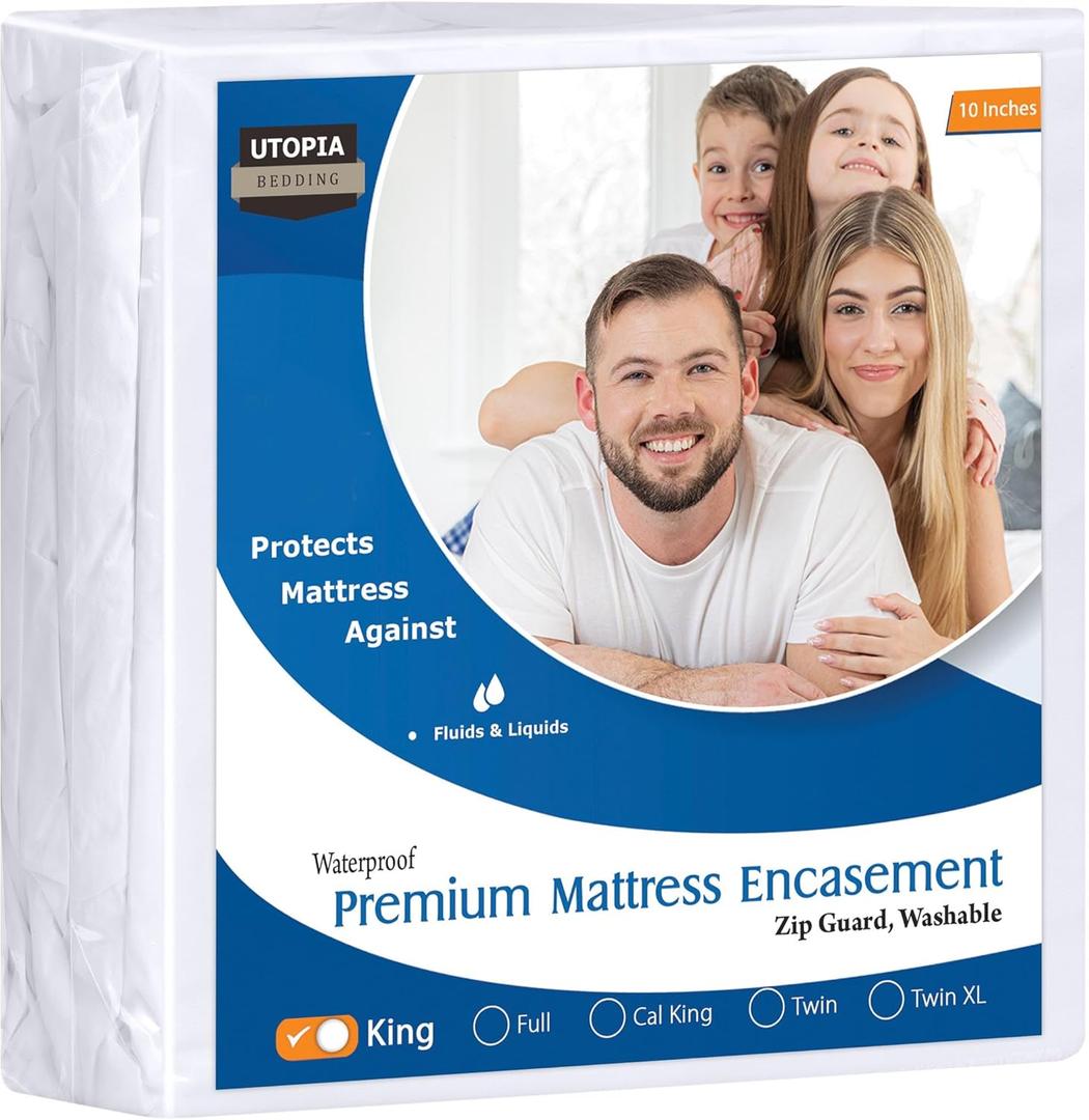 Utopia Bedding Premium Waterproof Bed Bug Mattress Cover, King Zippered Mattress Protector, 10 Inches Deep, Dust Mite Proof 6-Sided Mattress Encasement for Bed