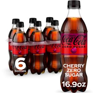 Coca-Cola Zero Sugar Cherry Diet Soda Soft Drink, 16.9 fl oz, 6 Pack (EXP 08/03/26)